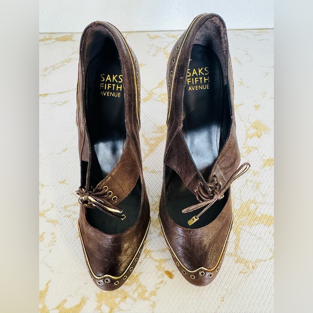 🔥🔥FINAL CLEARENCE🔥🔥 SAKS FIFTH AVENUE Vintage Mary Jane Brown Leather Shoes - Picture 8 of 10
